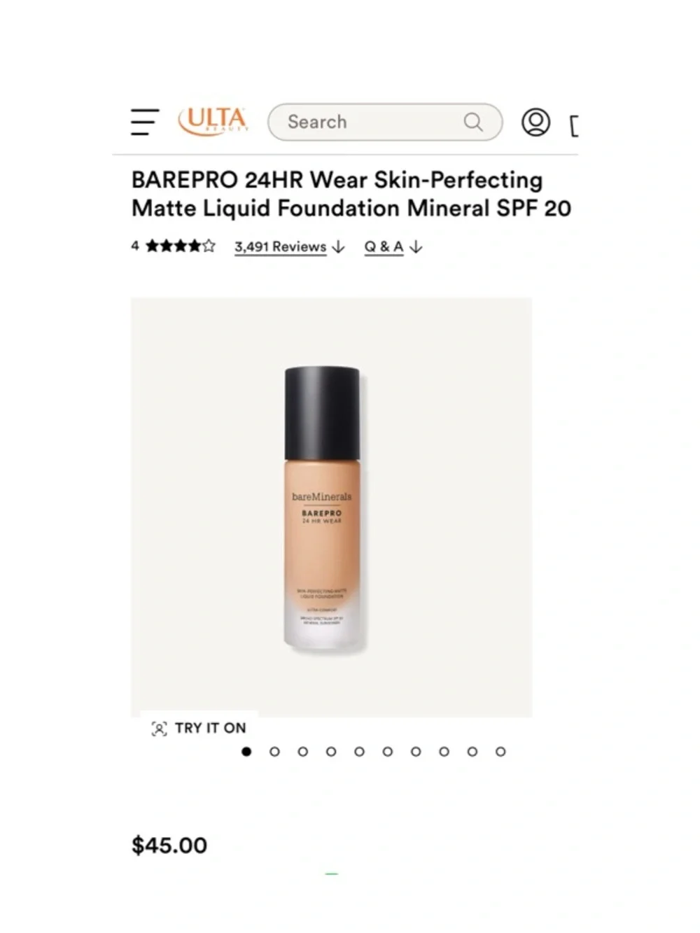 bare Minerals BAREPRO 24HR Wear Skin-Perfecting Matte Liquid Foundation Mineral